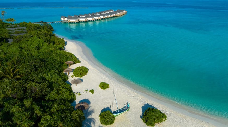Raaya by athosphere aerial view and water villas
