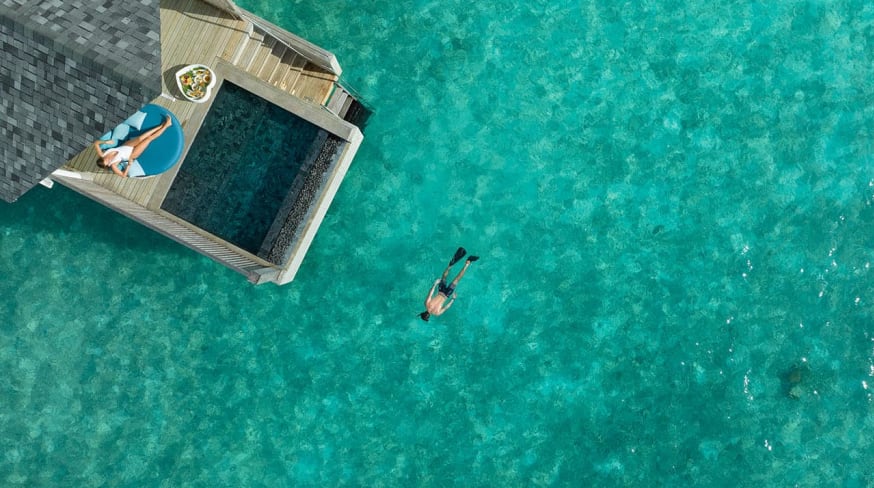 Water villa with pool aerial raaya by athosphere