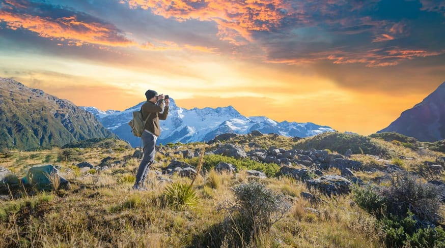 Entardecer no Mount Cook, na Nova Zelândia