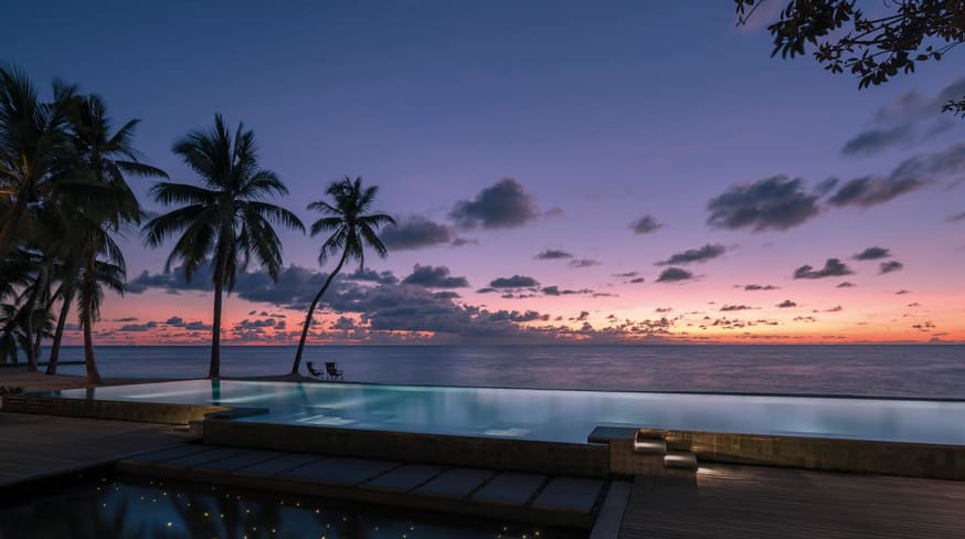 Beach pool sunset seychelles