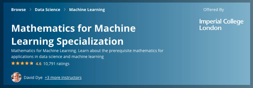 Mathematics for Machine Learning Specialization