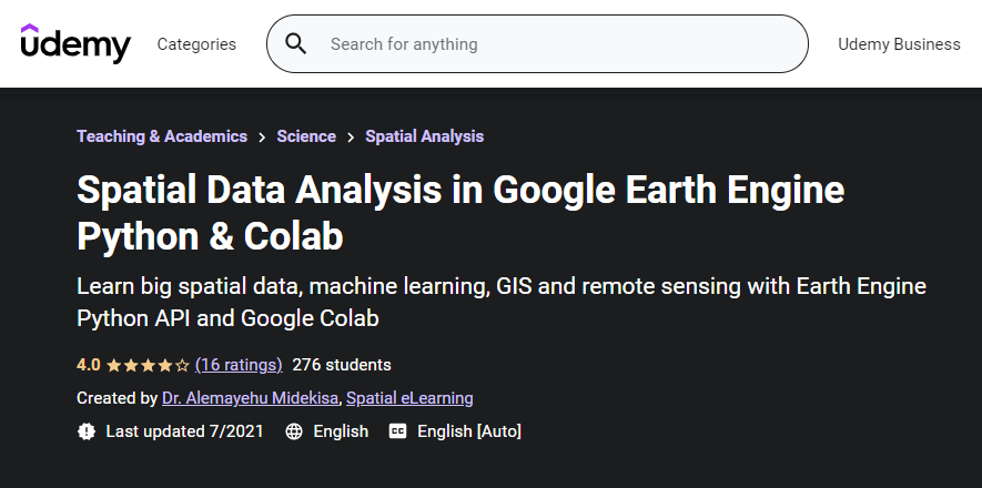 Spatial Data Analysis in Google Earth Engine
