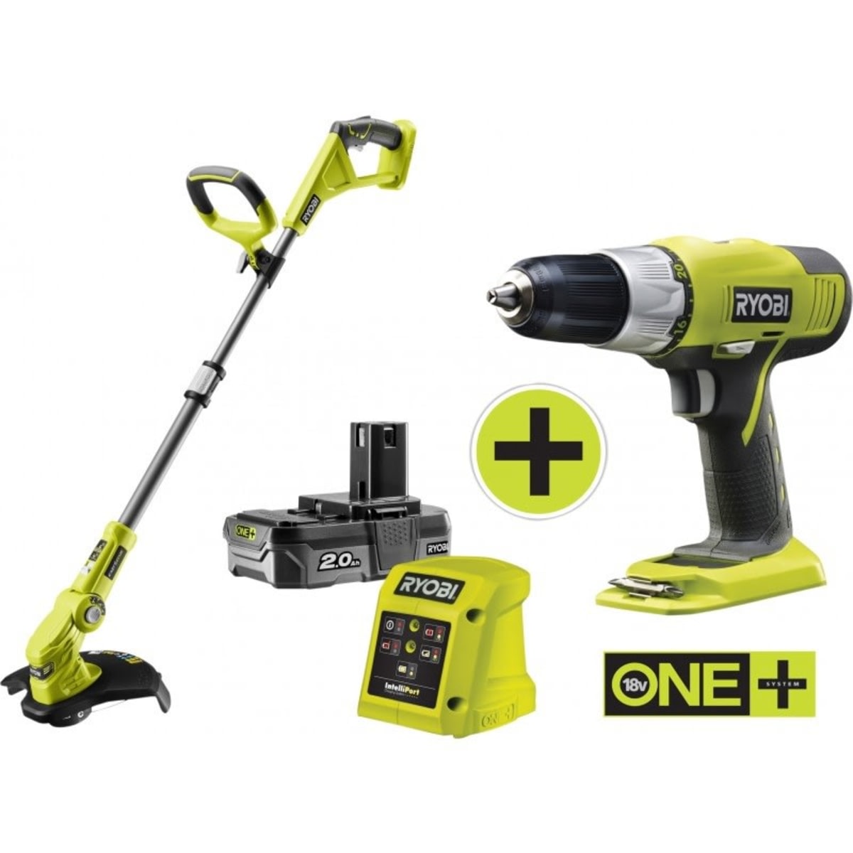 Ryobi One+ 18V 2Ah akkuporakone akkutrimmerisetti   verkkokauppa