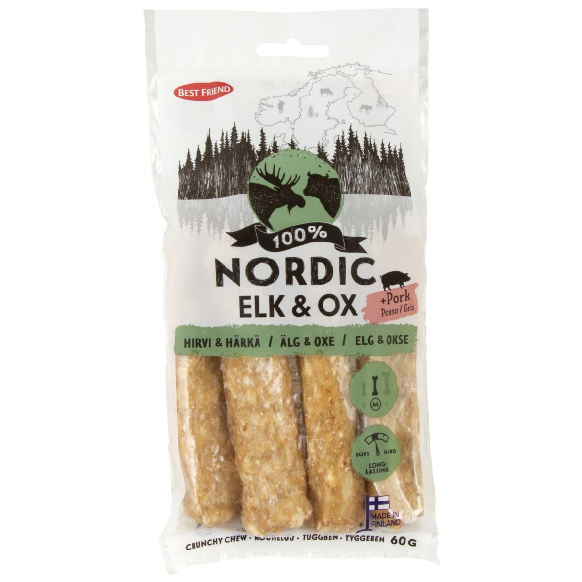 Best Friend Nordic Hirvi/Härkä/Porsas 60 g koiran purutikku |   verkkokauppa