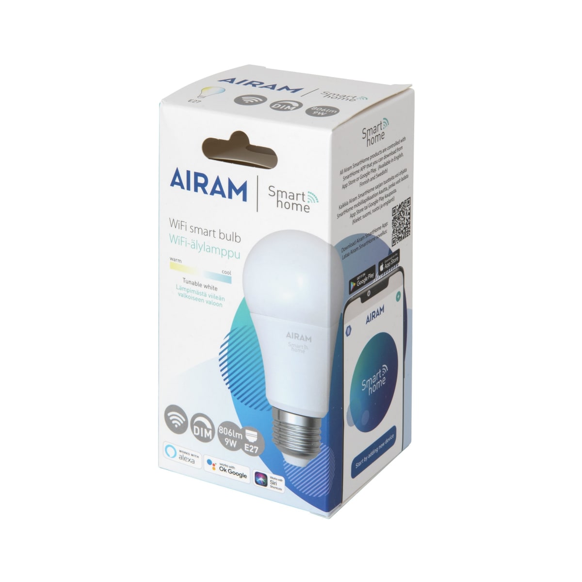 Airam Smart Wifi E27 9W 806lm led vakioälylamppu   verkkokauppa