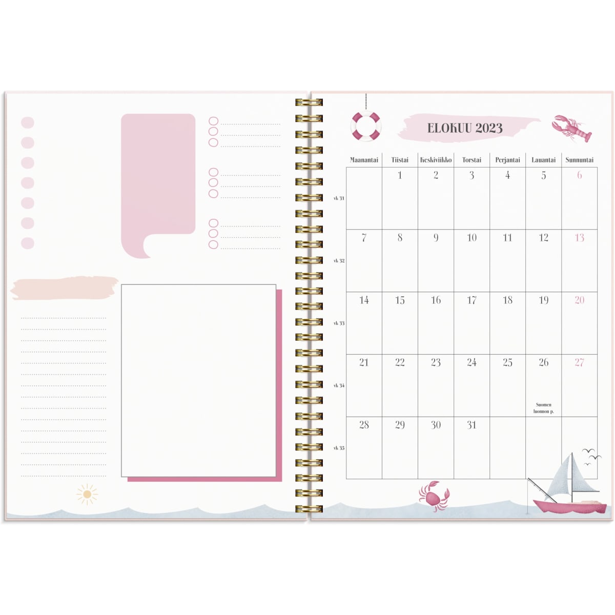 Burde Planner 2024 | Daily & Weekly Planner | Life Planner Pink Horizontal  | 18 December 2023-5 January 2025 | Hardcover & Spiralbound A5 Format 