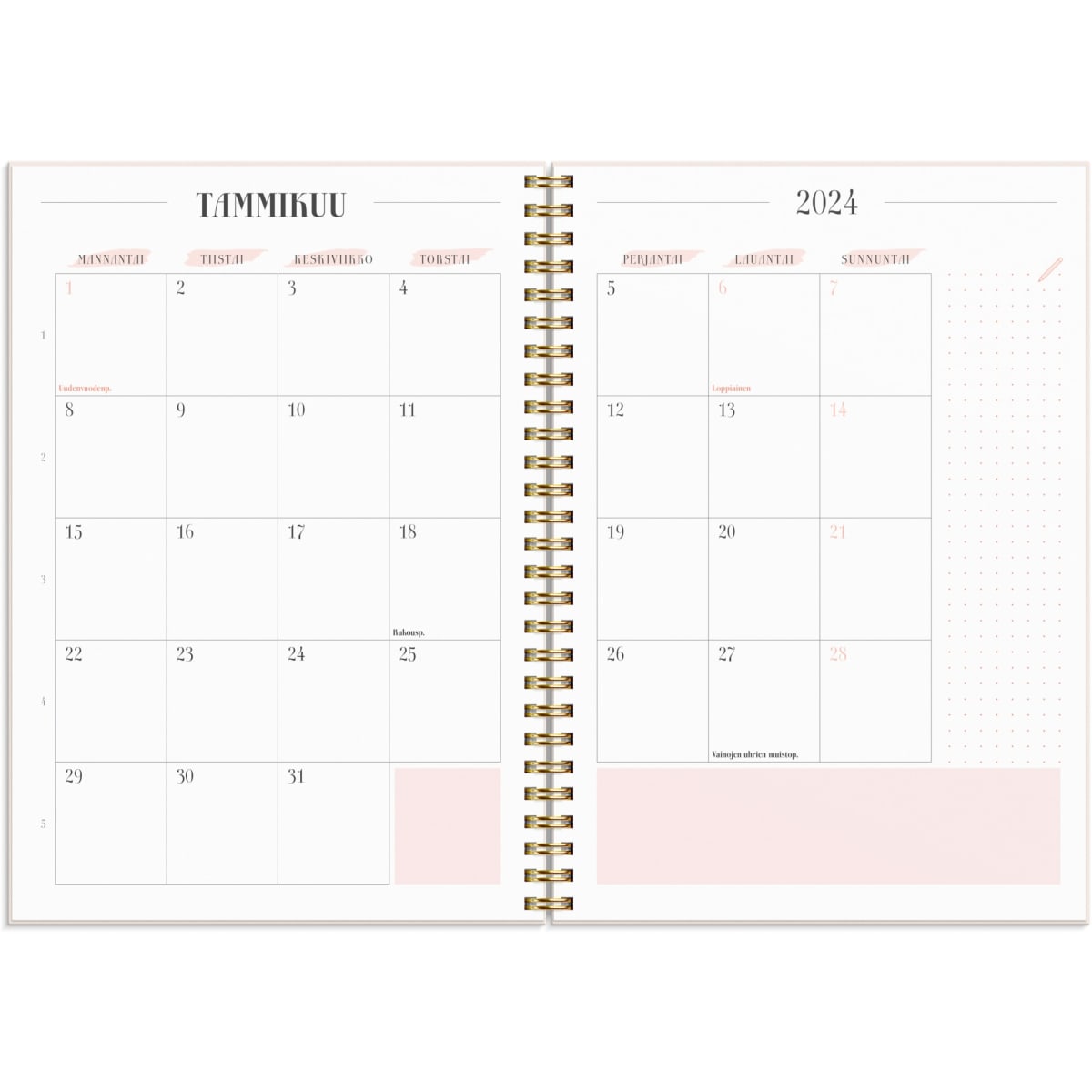 Burde Life Planner Pink 2024 kalenteri