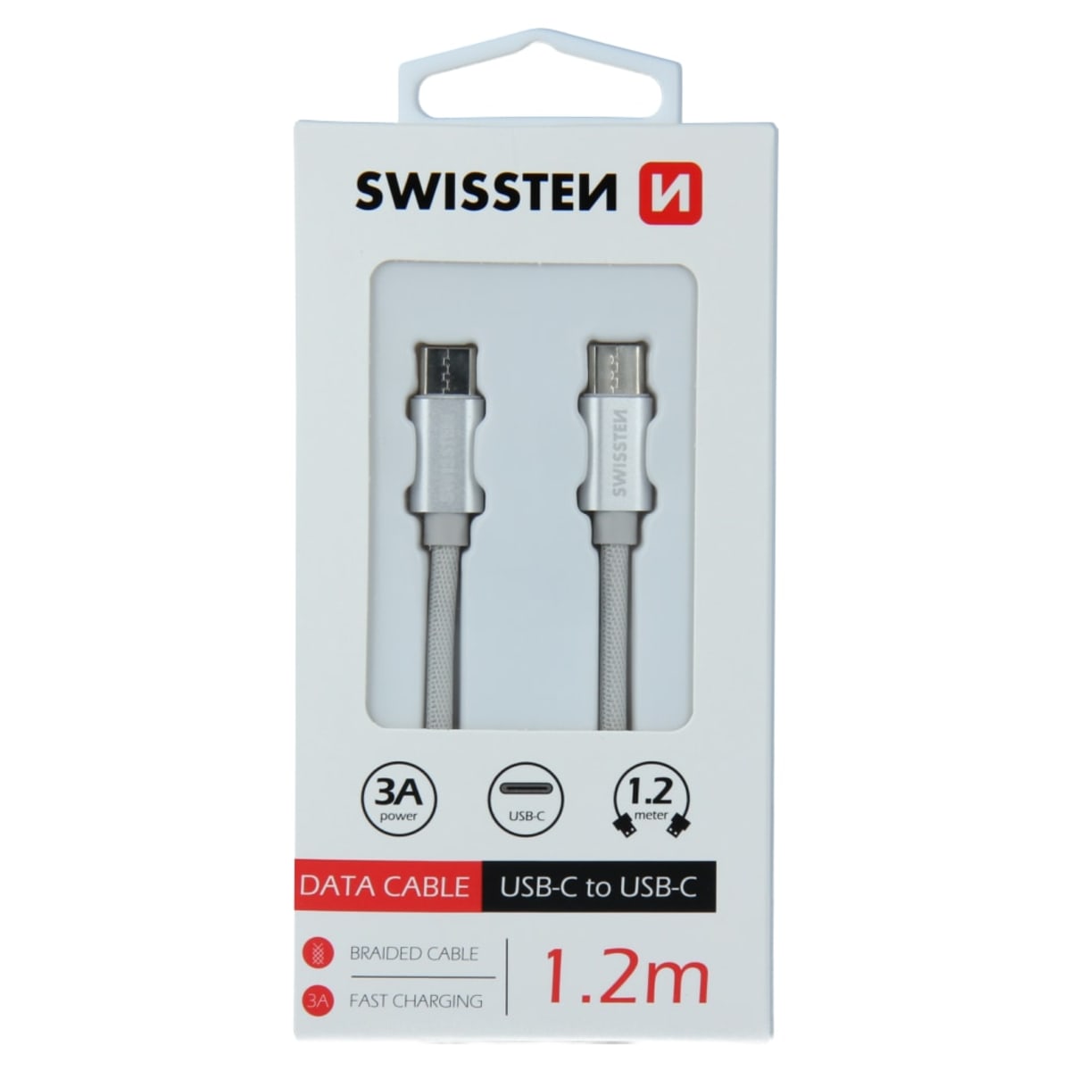Swissten 1,2m punottu USB-C - USB-C kaapeli  verkkokauppa