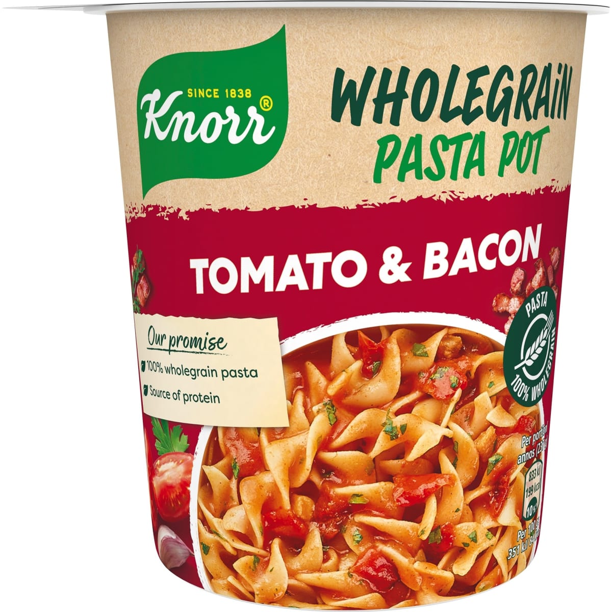 Knorr Snack Pot Wholegrain Bacon&Tomato 57 g pasta-ateria   verkkokauppa