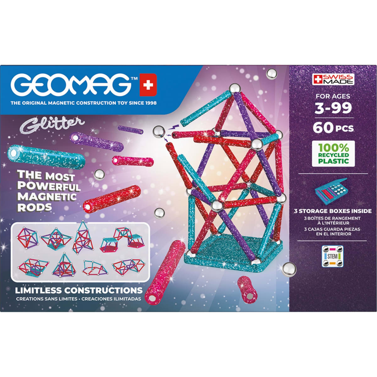 Geomag Glitter Recycled 60-osainen magneettinen rakennussarja   verkkokauppa