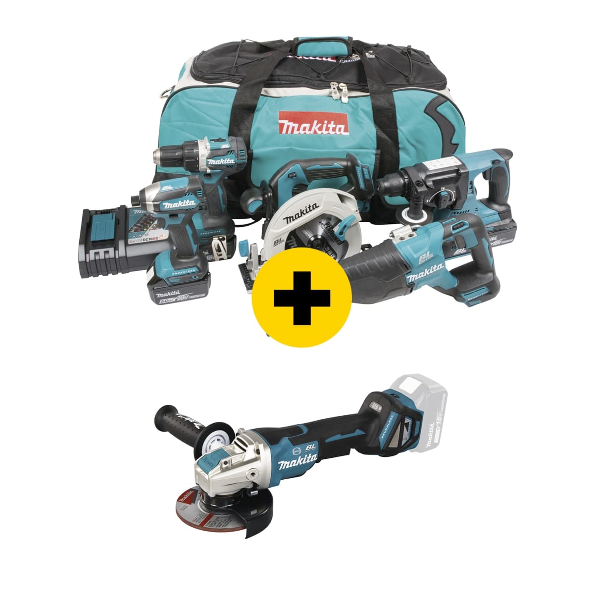 Makita LXT DLX5032T 18V 5Ah akkukonesarja kulmahiomakone