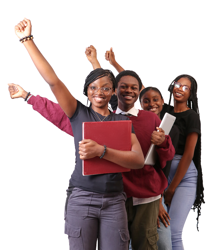Students hoding hands up