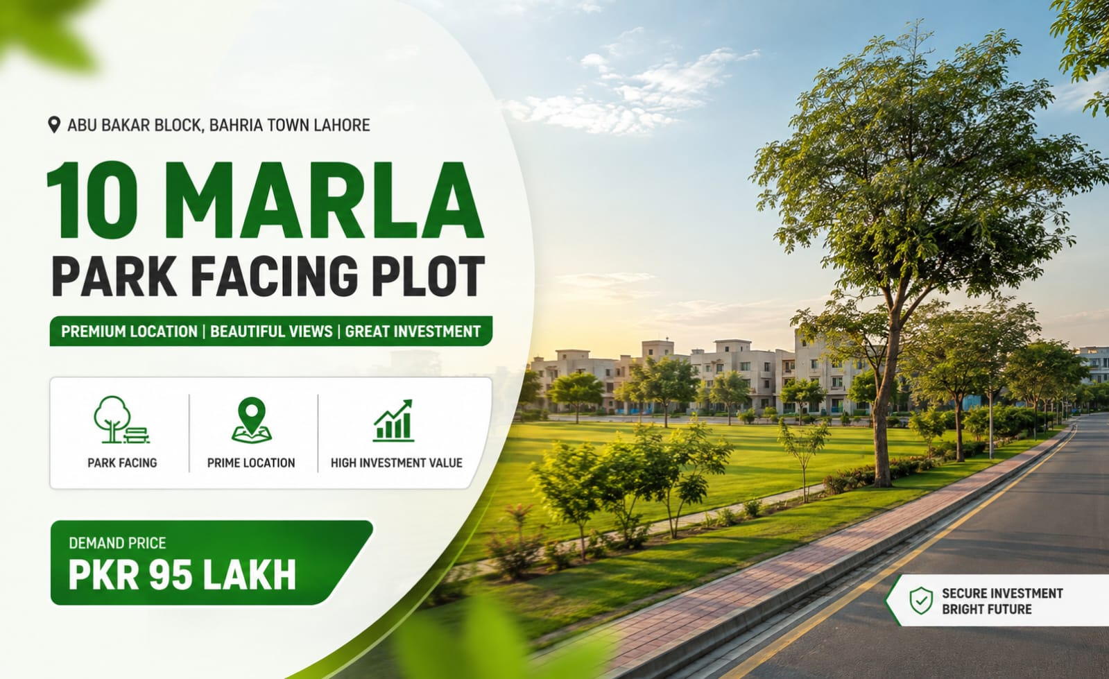 10 Marla Park Facing Plot for Sale in Abu Bakar Block, Bahria Town Lahore