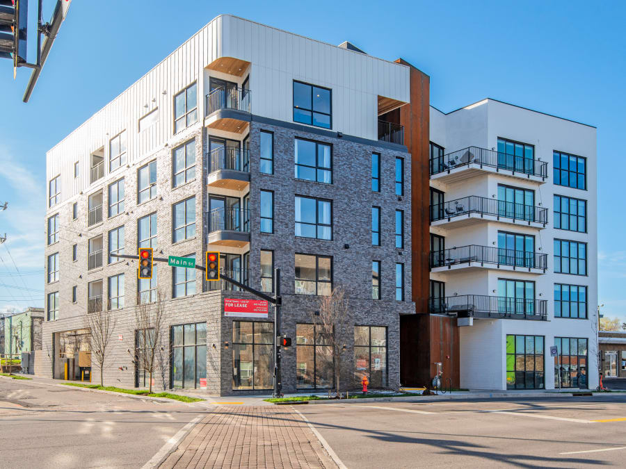 The Eighteen exterior at the corner of McFerrin and Main