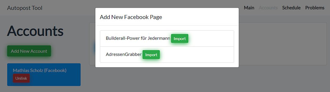 Fanpage-Import in den Builderall-Postplaner