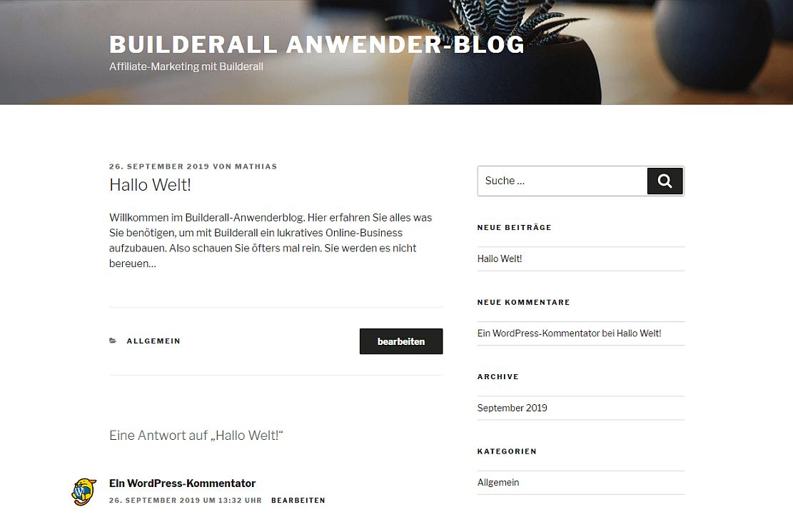 Mit Wordpress für Builderall erstellter Blog zum Thema Affiliate-Marketing