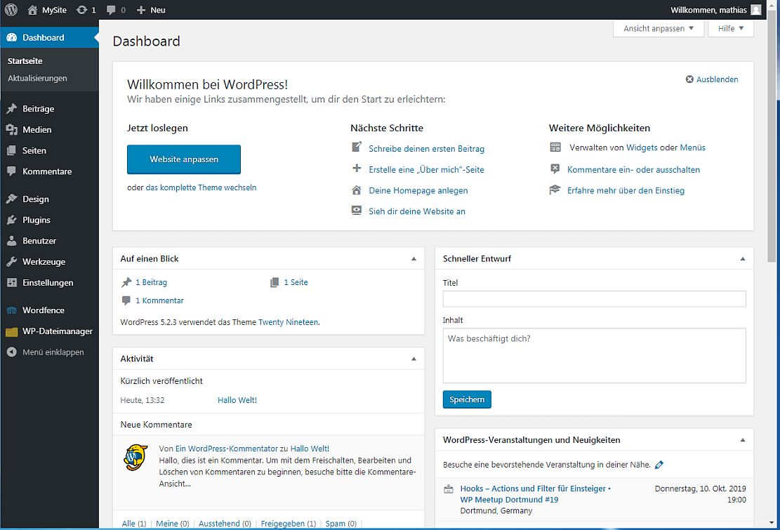 Ansicht des Wordpress-Dashboards in Builderall