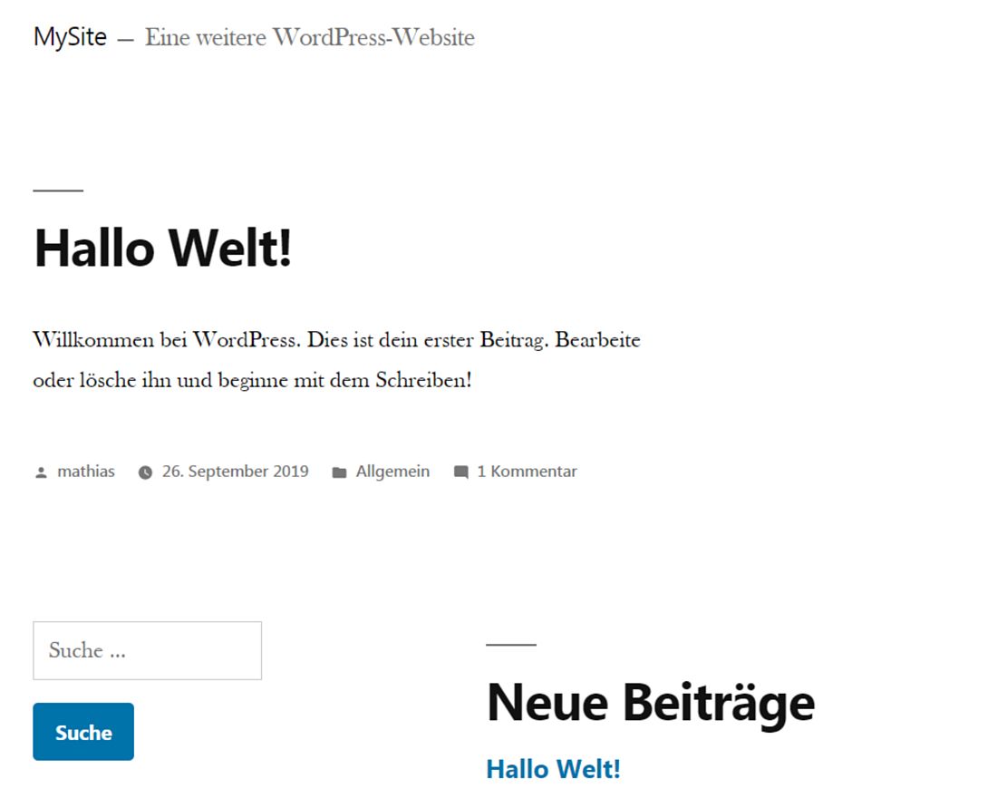 Mit Wordpress in Builderall angelegter Blog im Ausgangszustand