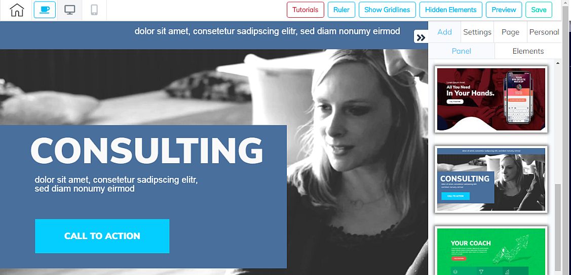 Eine Builderall Cheetah Builder Website besteht aus vorkonfigurierten Panel