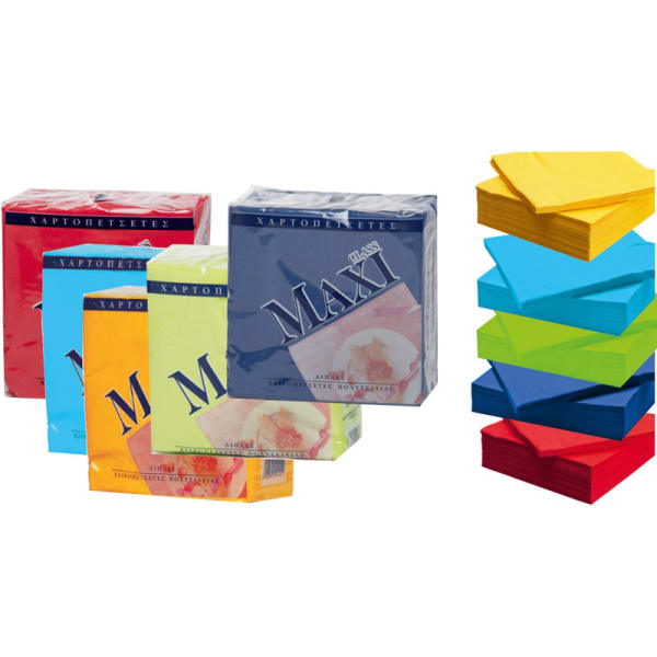 MAXI Χαρτοπετσέτες Πολυτελείας  80τεμάχια 33X33  - ΚΟΚΚΙΝΟ/ΚΙΤΡΙΝΟ/ΜΠΛΕ/ΠΡΑΣΙΝΟ