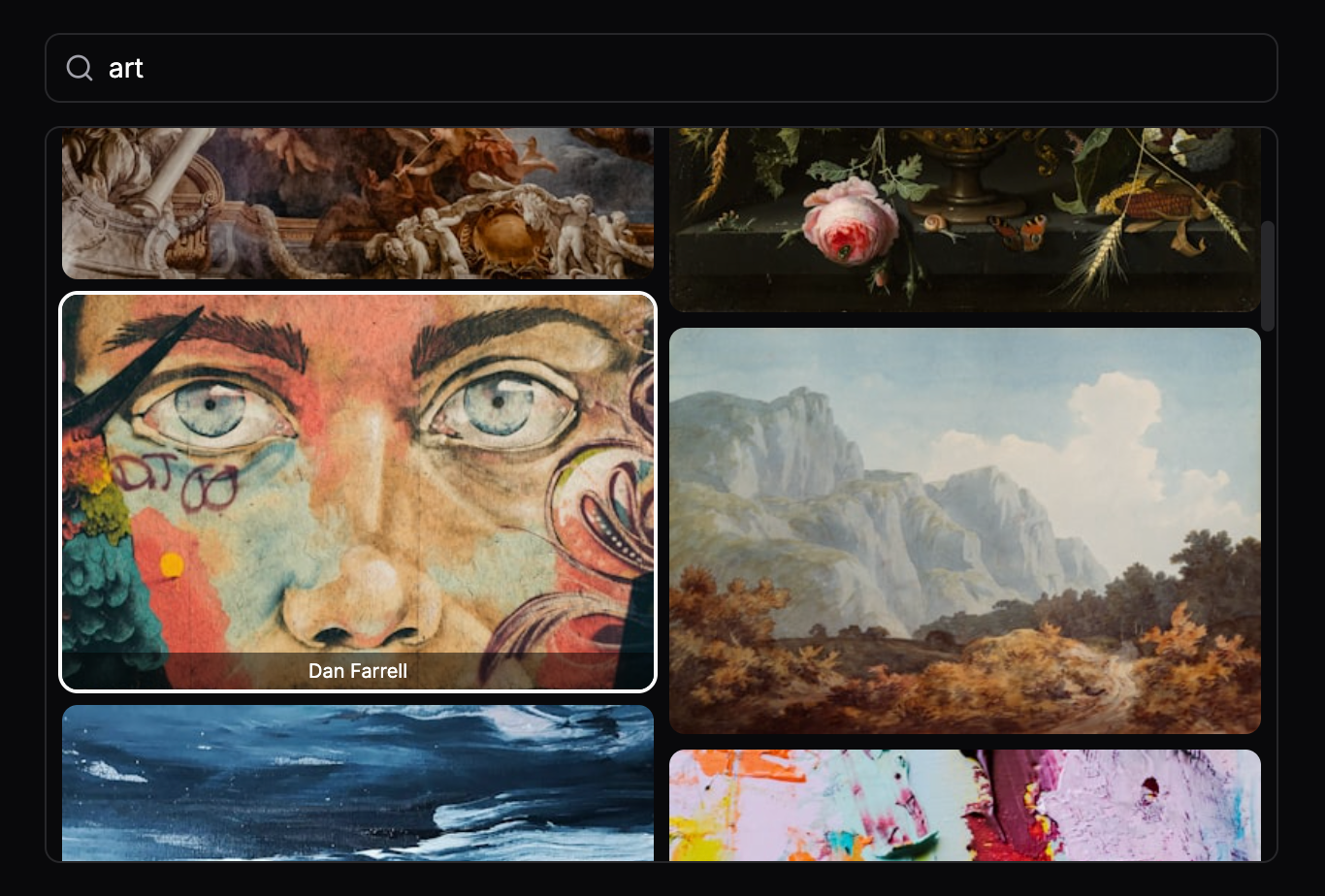 He searched for "Art" He searched for "Art"
