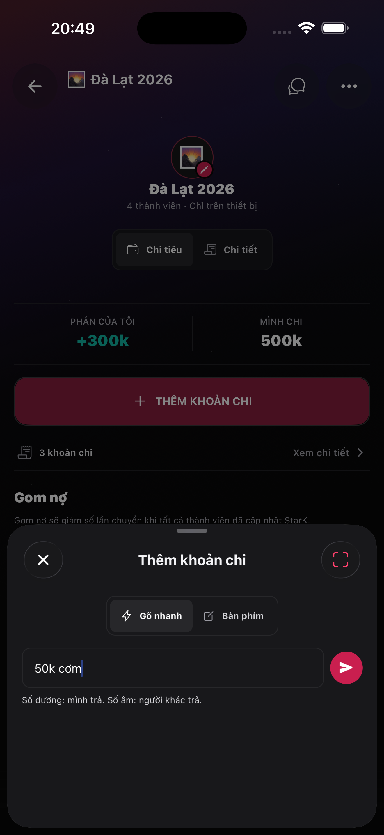StarK — Giao diện tạo nhanh khoản chi tiêu trên iPhone