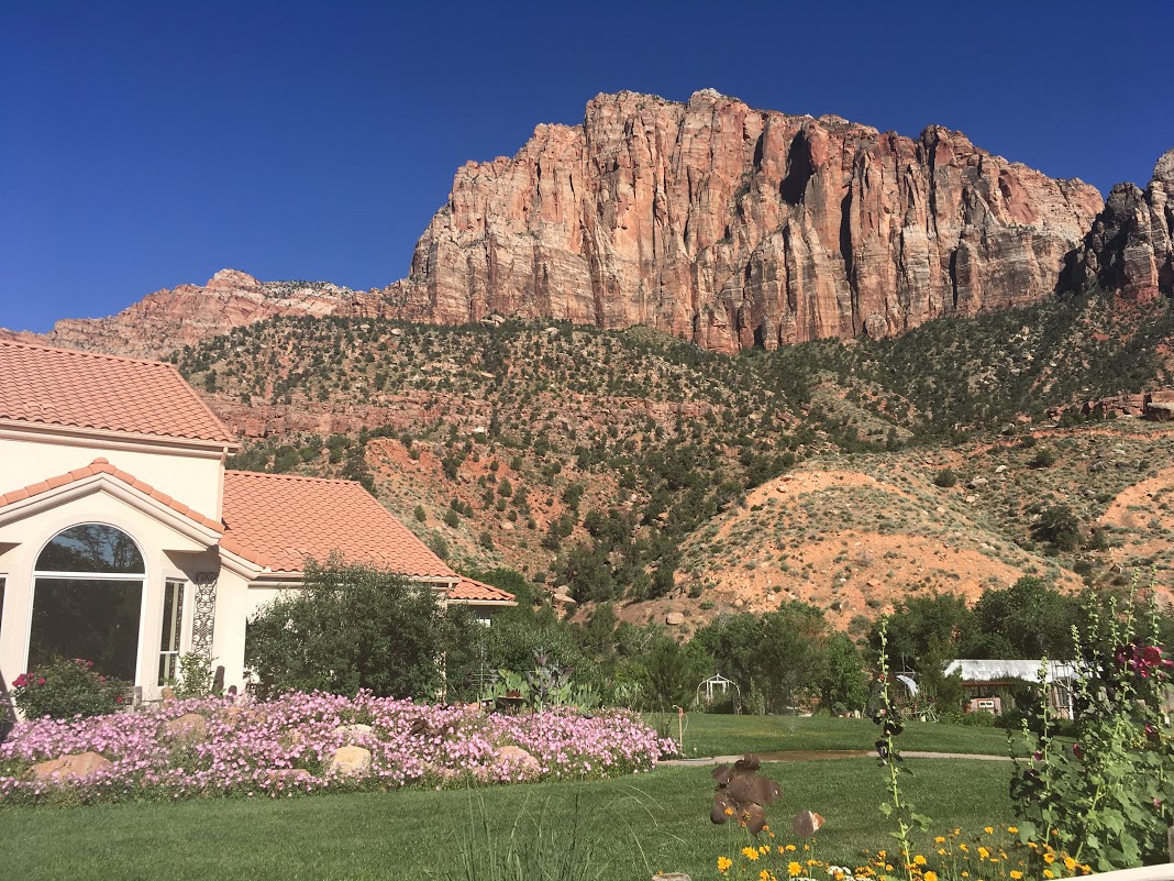 The bed and breakfast I stayed at, with the Watchman in the background.