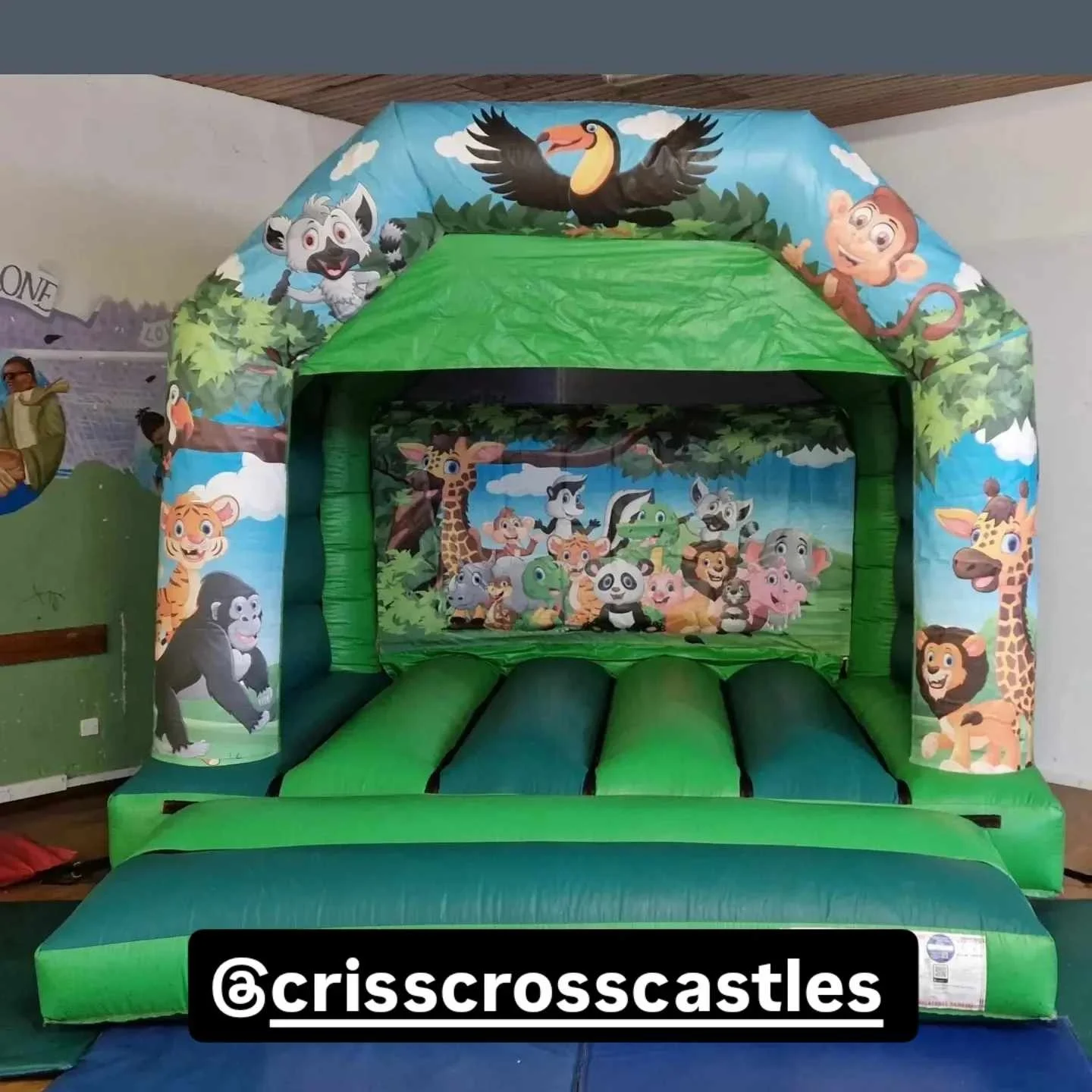 12ftx12ft Jungle Themed Green Bouncy Castle - Criss Cross Castles