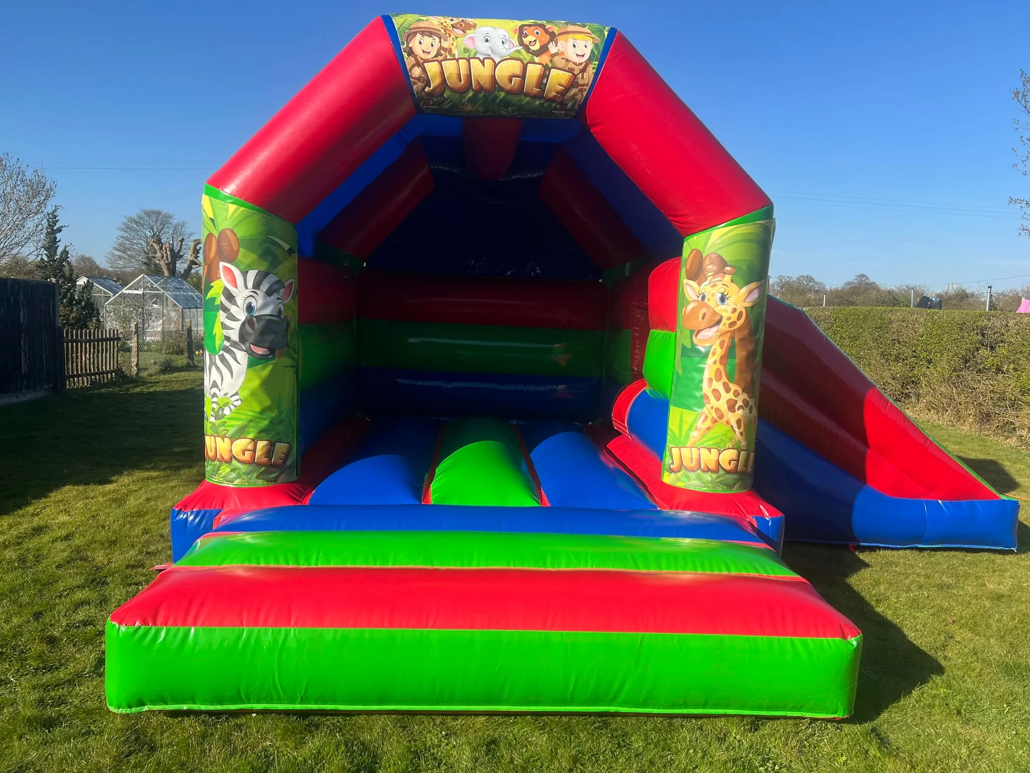 Jungle Themed Green And Red Castle With Side Slide - Inflata-fun ...