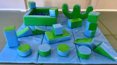 Blue-green Soft Play, a soft play set for hire from Jaimie's Castles