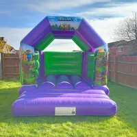 Green Minecraft Themed Bouncy Castle
