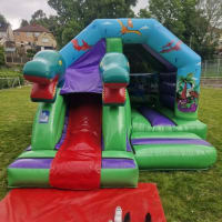 3d Twin Head Dinosaur Combi Castle With Slide