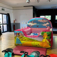Princess Themed Inflatable Ball Pond Filled With Pink And Pearl Balls For Indoor Parties