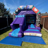 Blue And Purple Front Slide Combi Castle And Pink Soft Play Package