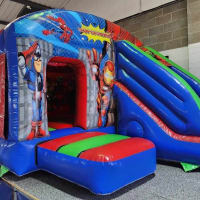 Superhero Blue Green And Red Front Slide Bouncy Castle