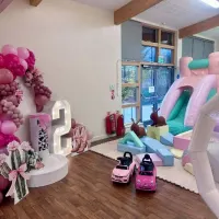 Led Numbers With Balloon Arch And Party Decor Backdrops