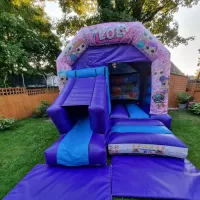 Blue And Purple Front Slide Combi Castle And Pink Soft Play Package