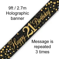 Sparkling Fizz Numbered Birthday Black & Gold 9ft/2.7m Holographic Banner