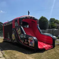 18ftx15ft Its Party Time Themed Bouncy Castle With A Slide