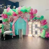 Led Numbers With Balloon Arch And Party Decor Backdrops