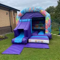 Blue And Purple Front Slide Combi Castle And Pink Soft Play Package