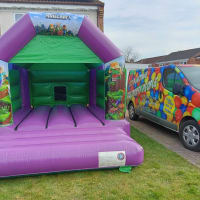 Green Minecraft Themed Bouncy Castle