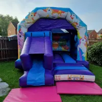 Blue And Purple Front Slide Combi Castle And Party Time Soft Play Package