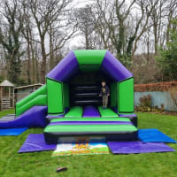 Green And Purple Disco Side Slide Combi Bouncy Castle