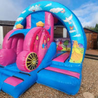 3d Princess Carriage Slide Bouncy Castle