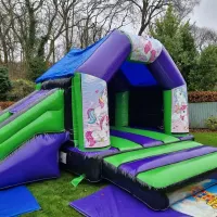 Green And Purple Unicorn Disco Side Slide Combi Bouncy Castle