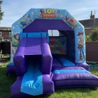 Blue And Purple Front Slide Combi Castle And Pink Soft Play Package