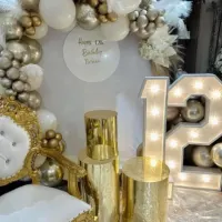 Led Numbers With Balloon Arch And Party Decor Backdrops