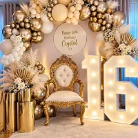 Led Numbers With Balloon Arch And Party Decor Backdrops