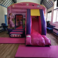 Princess Bounce And Slide Combo Hire Set Up For A Party In St Peters Rooms